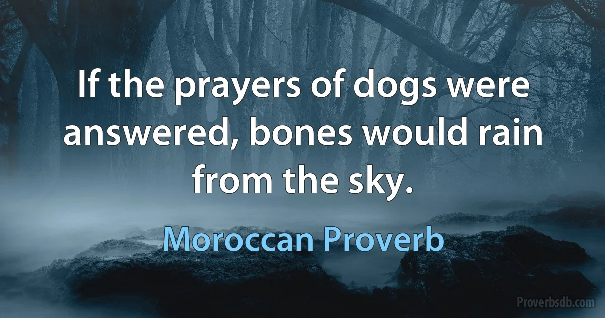 If the prayers of dogs were answered, bones would rain from the sky. (Moroccan Proverb)