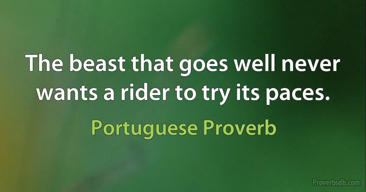 The beast that goes well never wants a rider to try its paces. (Portuguese Proverb)