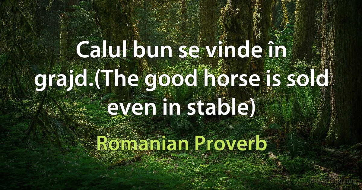 Calul bun se vinde în grajd.(The good horse is sold even in stable) (Romanian Proverb)