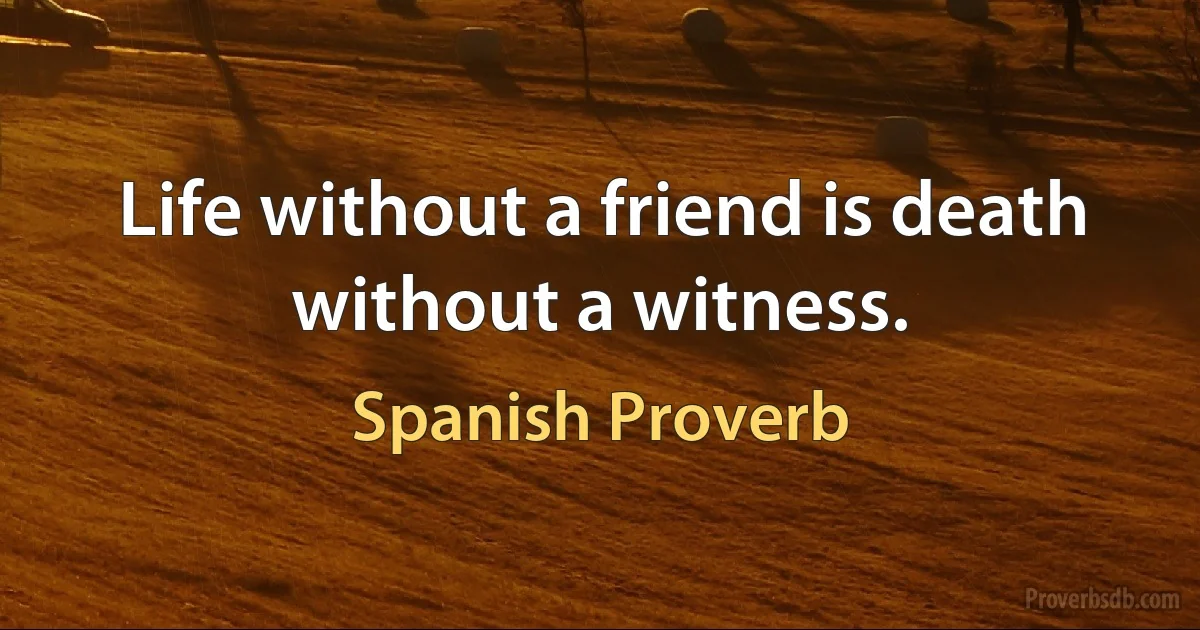 Life without a friend is death without a witness. (Spanish Proverb)