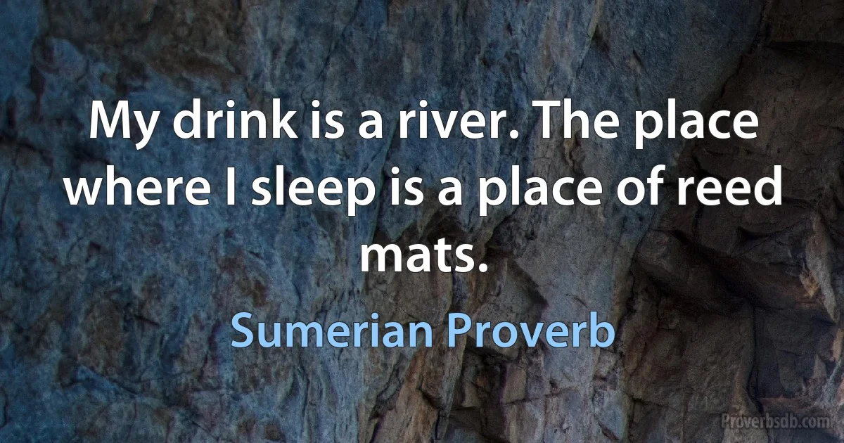 My drink is a river. The place where I sleep is a place of reed mats. (Sumerian Proverb)