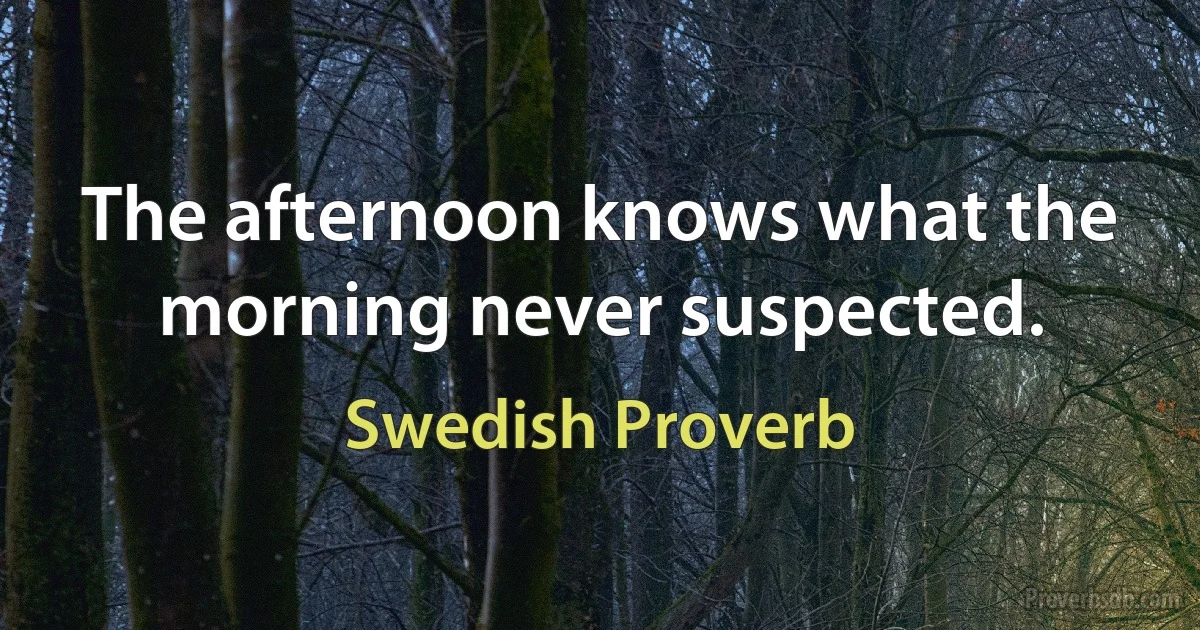 The afternoon knows what the morning never suspected. (Swedish Proverb)