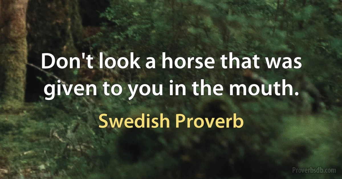 Don't look a horse that was given to you in the mouth. (Swedish Proverb)