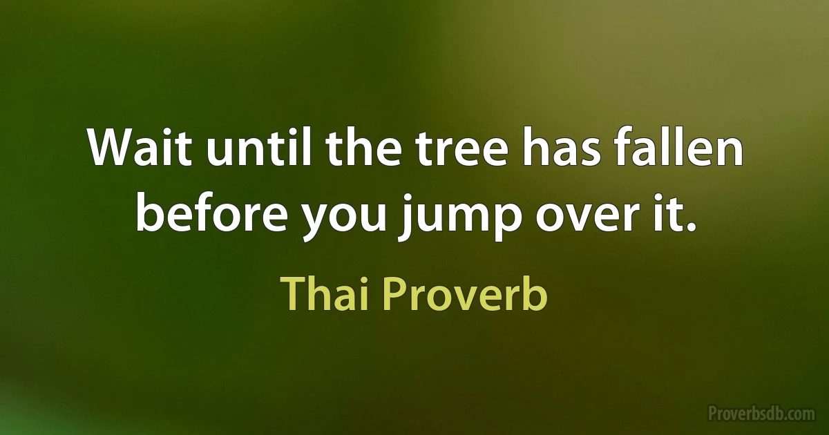 Wait until the tree has fallen before you jump over it. (Thai Proverb)