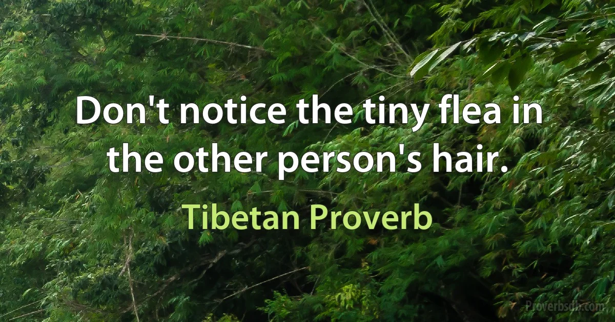 Don't notice the tiny flea in the other person's hair. (Tibetan Proverb)