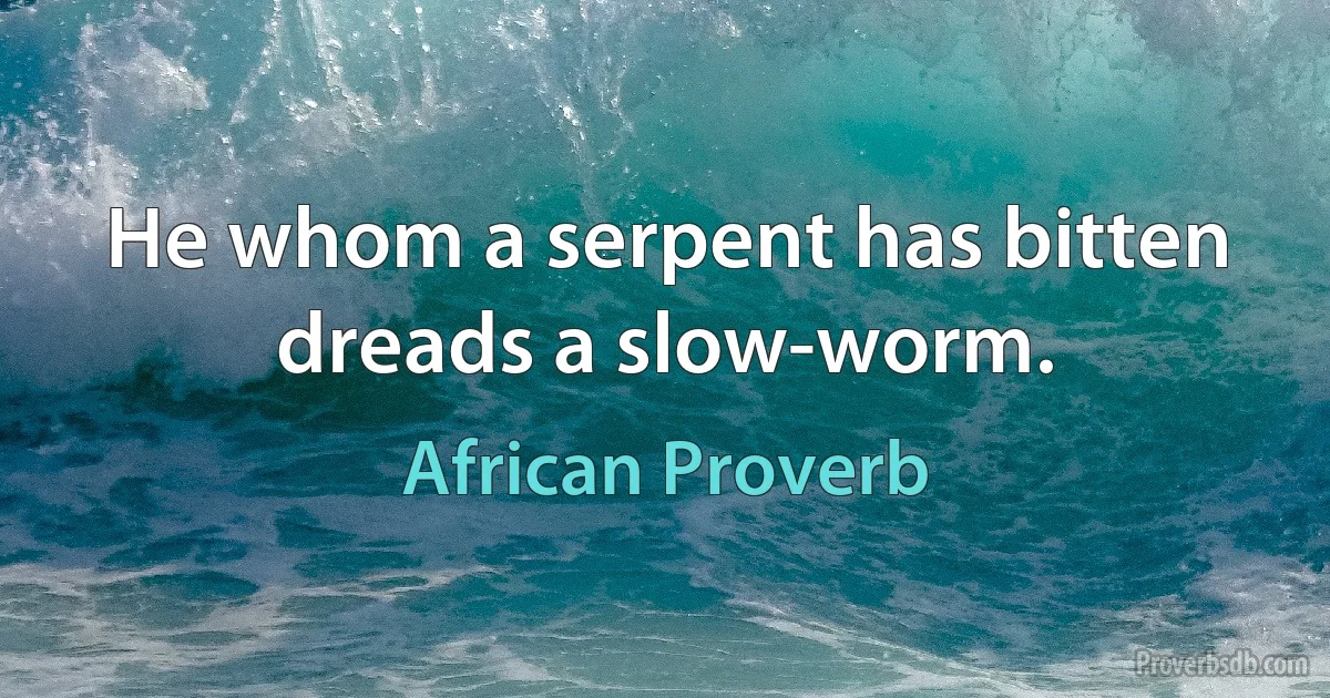 He whom a serpent has bitten dreads a slow-worm. (African Proverb)