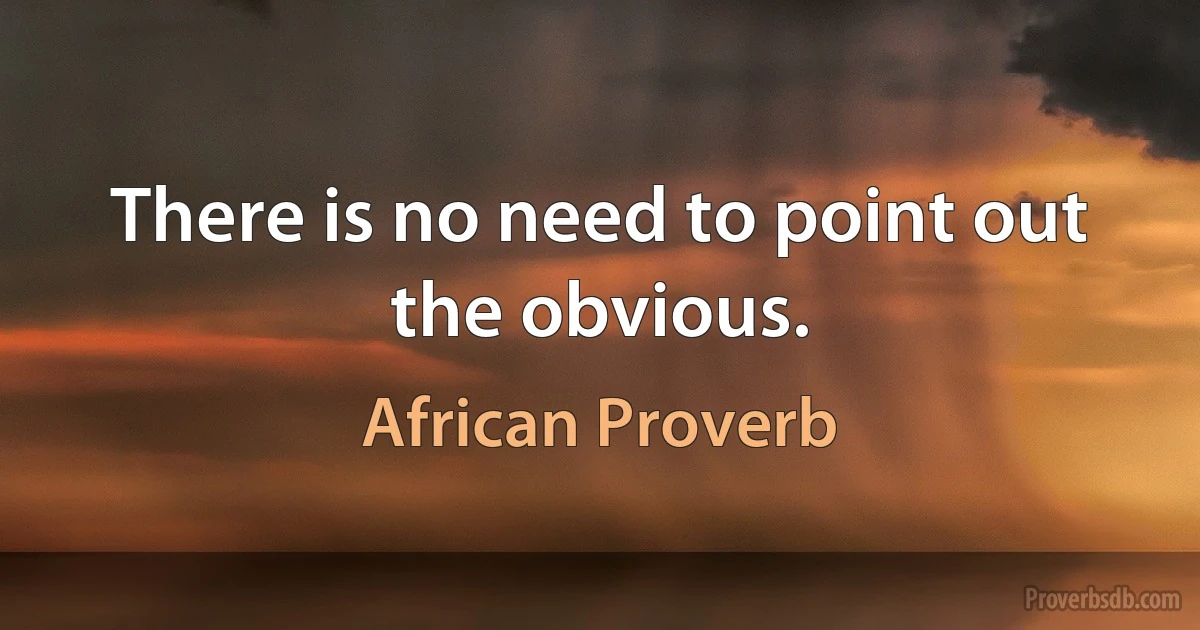 There is no need to point out the obvious. (African Proverb)