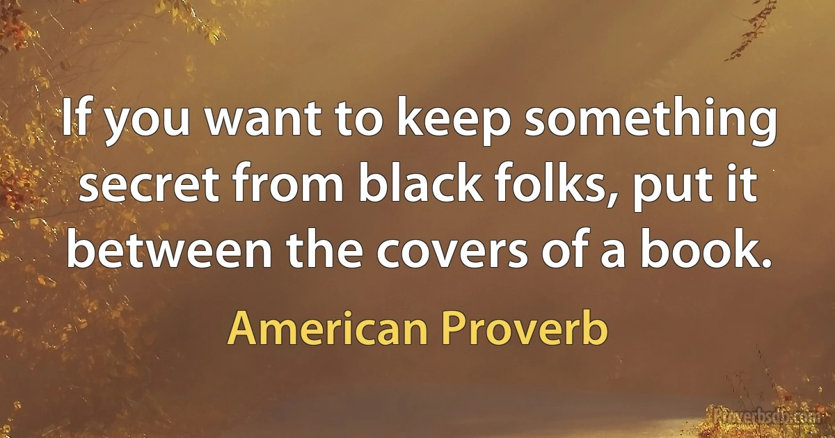 If you want to keep something secret from black folks, put it between the covers of a book. (American Proverb)