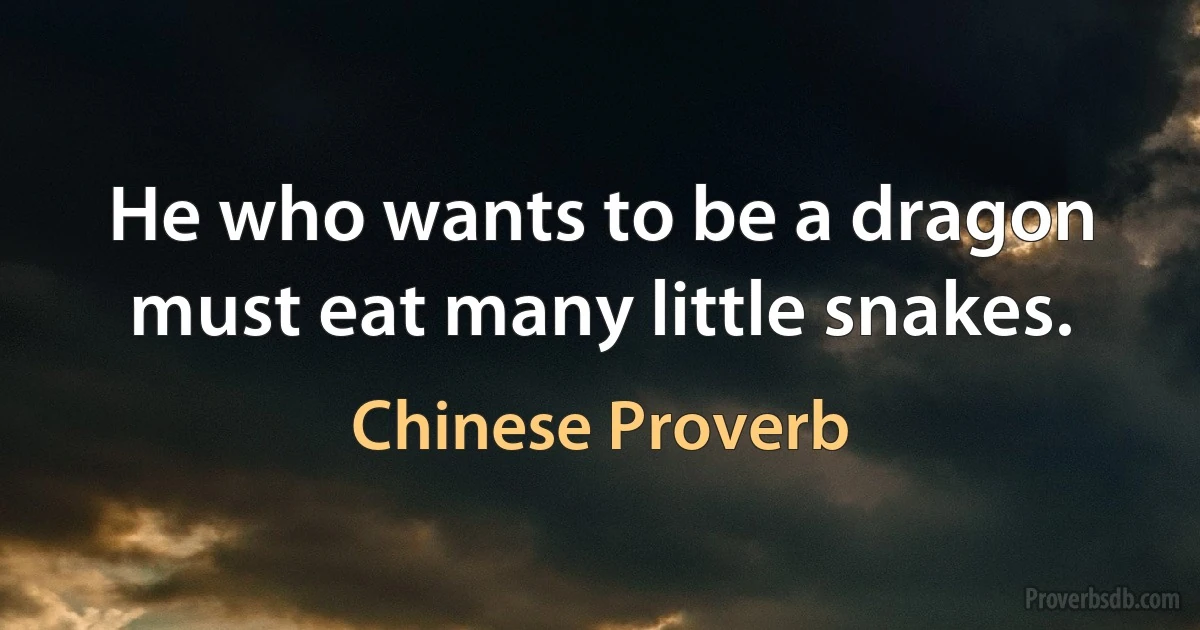 He who wants to be a dragon must eat many little snakes. (Chinese Proverb)