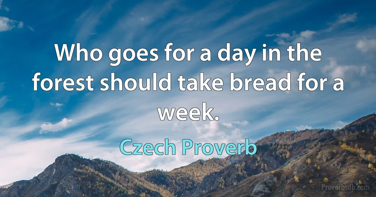 Who goes for a day in the forest should take bread for a week. (Czech Proverb)