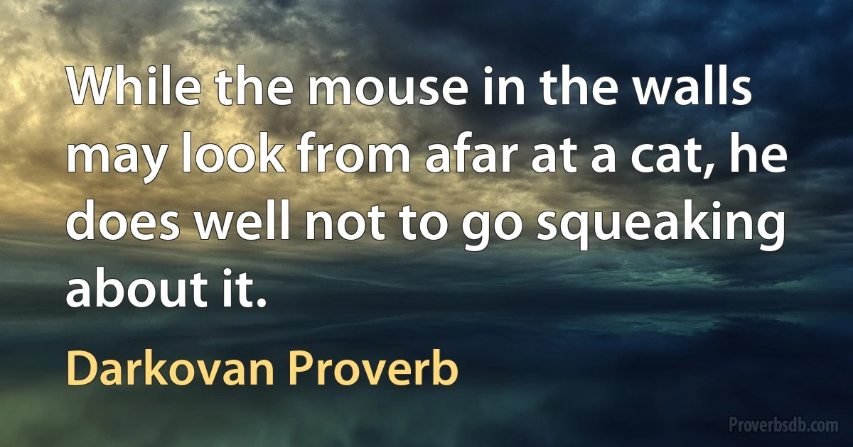 While the mouse in the walls may look from afar at a cat, he does well not to go squeaking about it. (Darkovan Proverb)