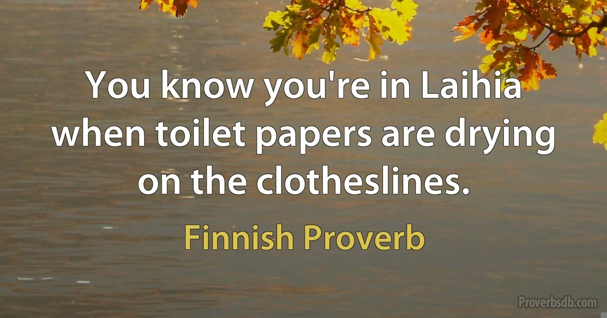 You know you're in Laihia when toilet papers are drying on the clotheslines. (Finnish Proverb)