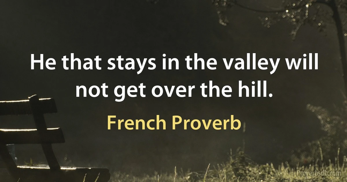 He that stays in the valley will not get over the hill. (French Proverb)