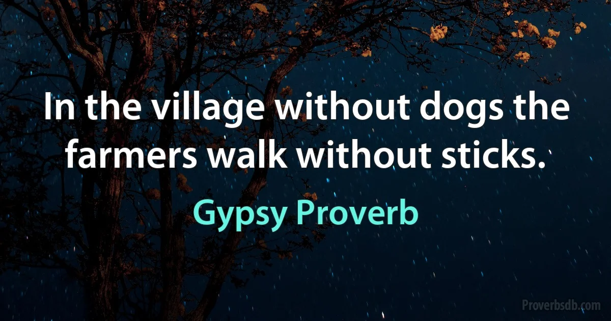 In the village without dogs the farmers walk without sticks. (Gypsy Proverb)