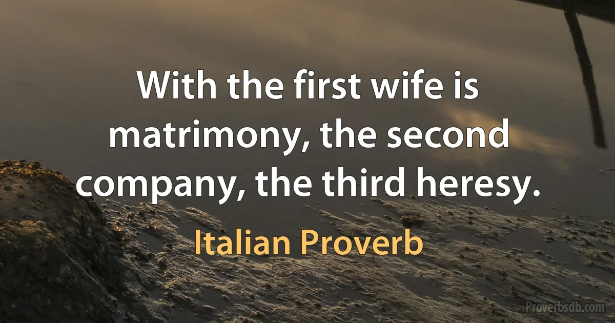 With the first wife is matrimony, the second company, the third heresy. (Italian Proverb)