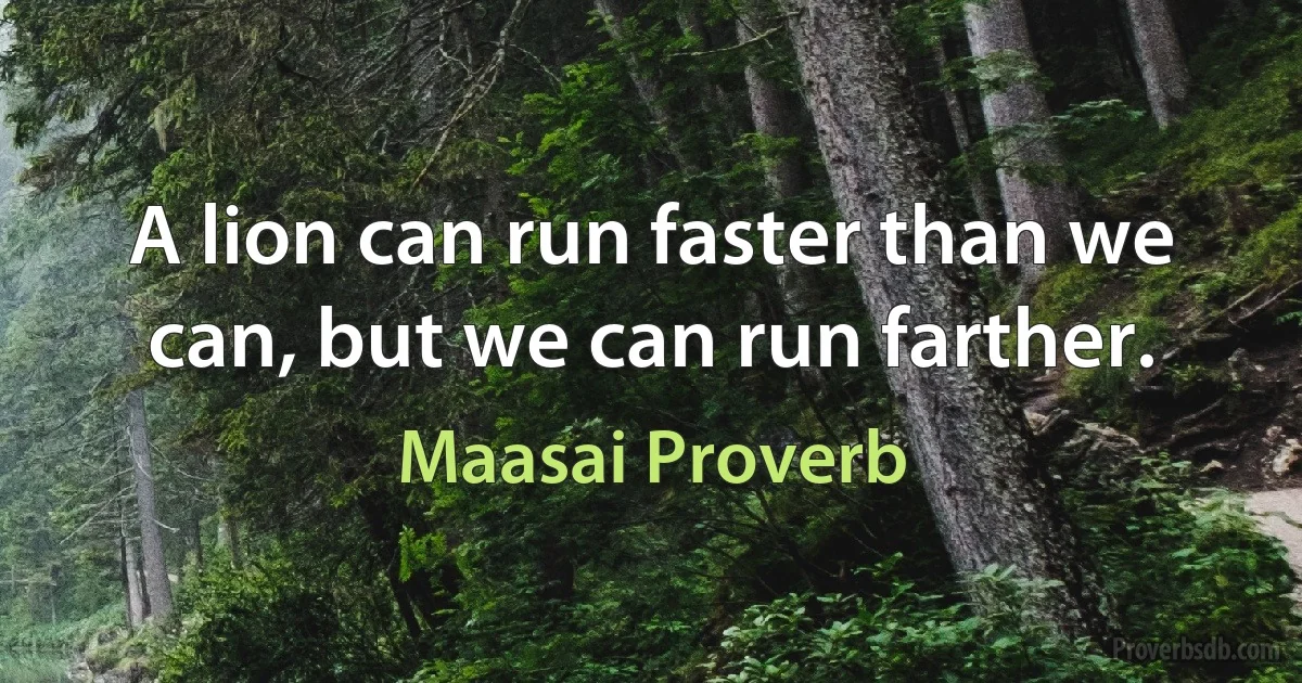 A lion can run faster than we can, but we can run farther. (Maasai Proverb)