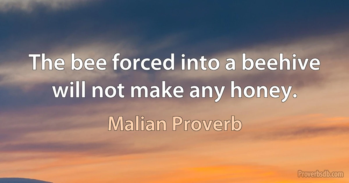 The bee forced into a beehive will not make any honey. (Malian Proverb)