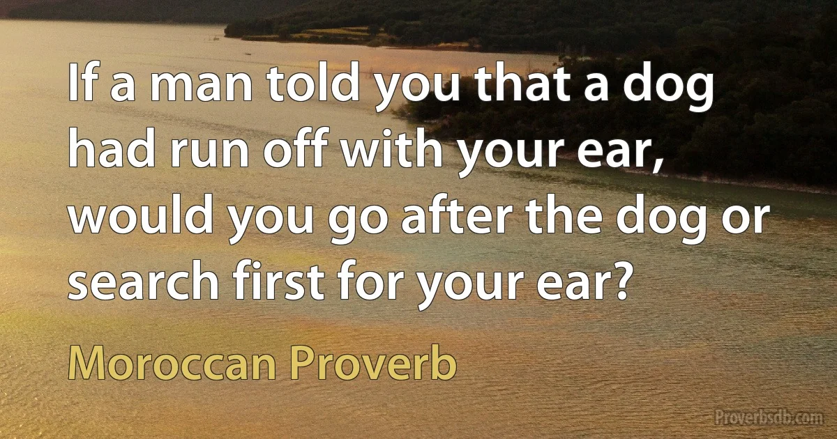 If a man told you that a dog had run off with your ear, would you go after the dog or search first for your ear? (Moroccan Proverb)