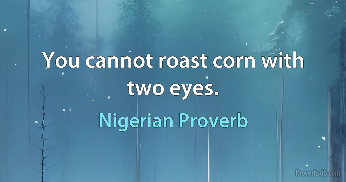 You cannot roast corn with two eyes. (Nigerian Proverb)