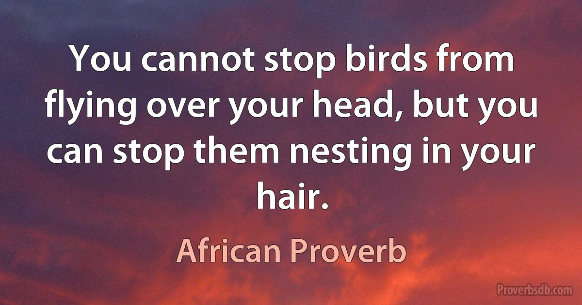 You cannot stop birds from flying over your head, but you can stop them nesting in your hair. (African Proverb)