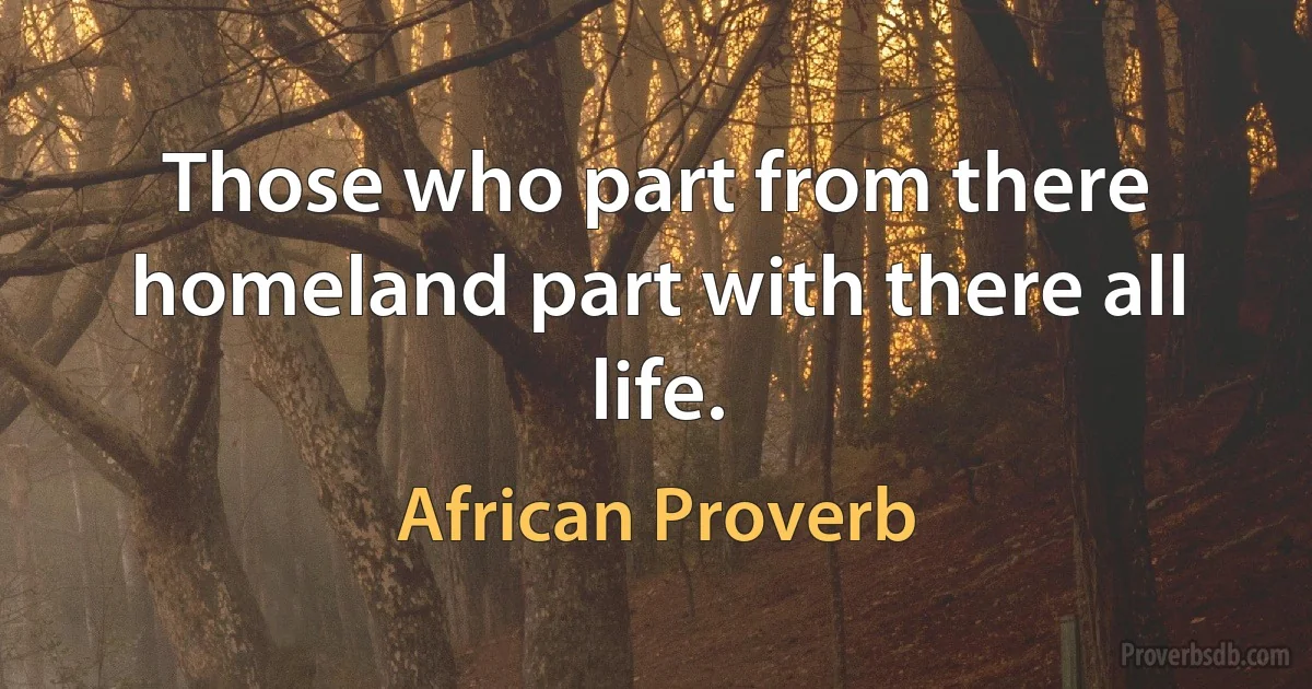 Those who part from there homeland part with there all life. (African Proverb)