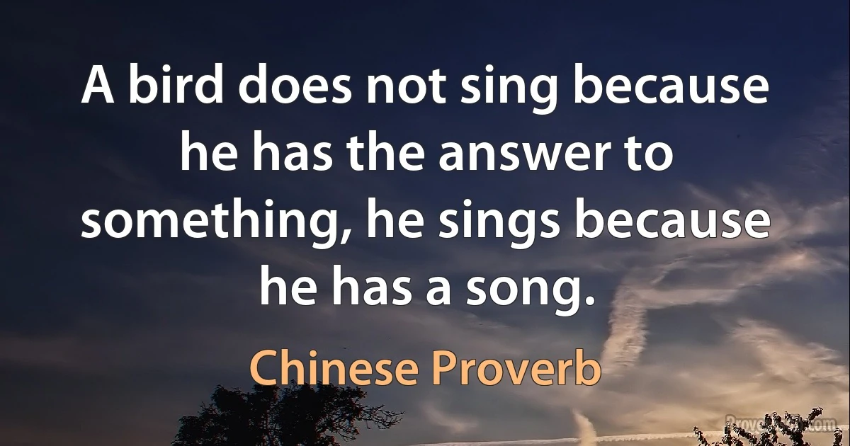 A bird does not sing because he has the answer to something, he sings because he has a song. (Chinese Proverb)