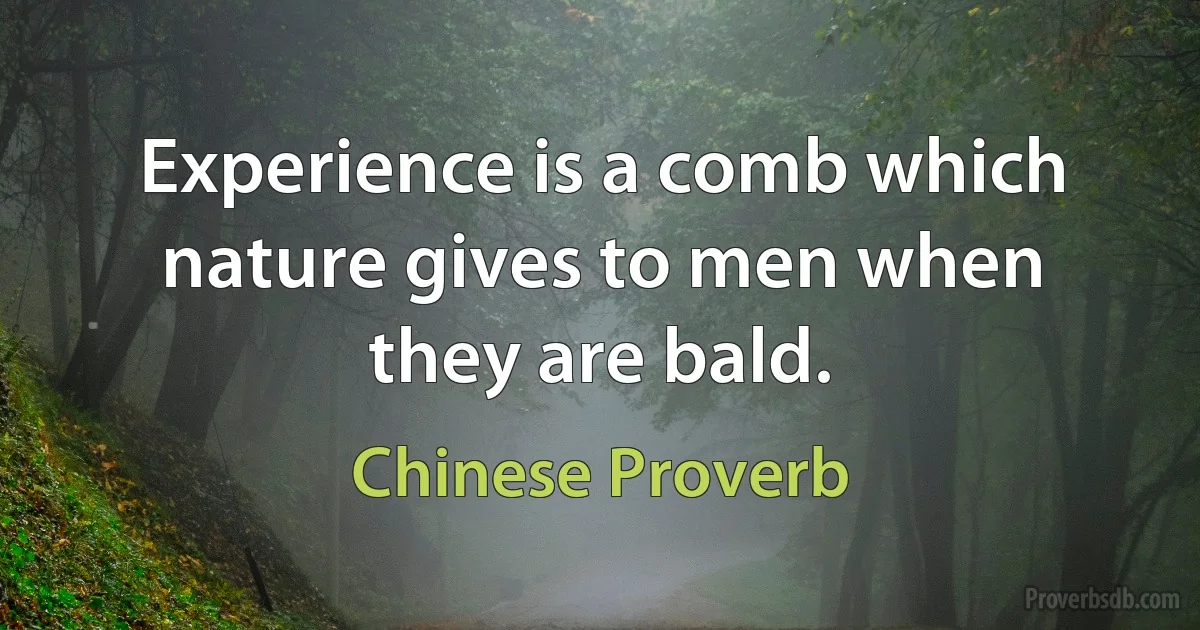 Experience is a comb which nature gives to men when they are bald. (Chinese Proverb)