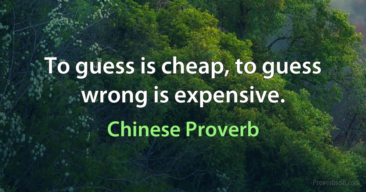 To guess is cheap, to guess wrong is expensive. (Chinese Proverb)