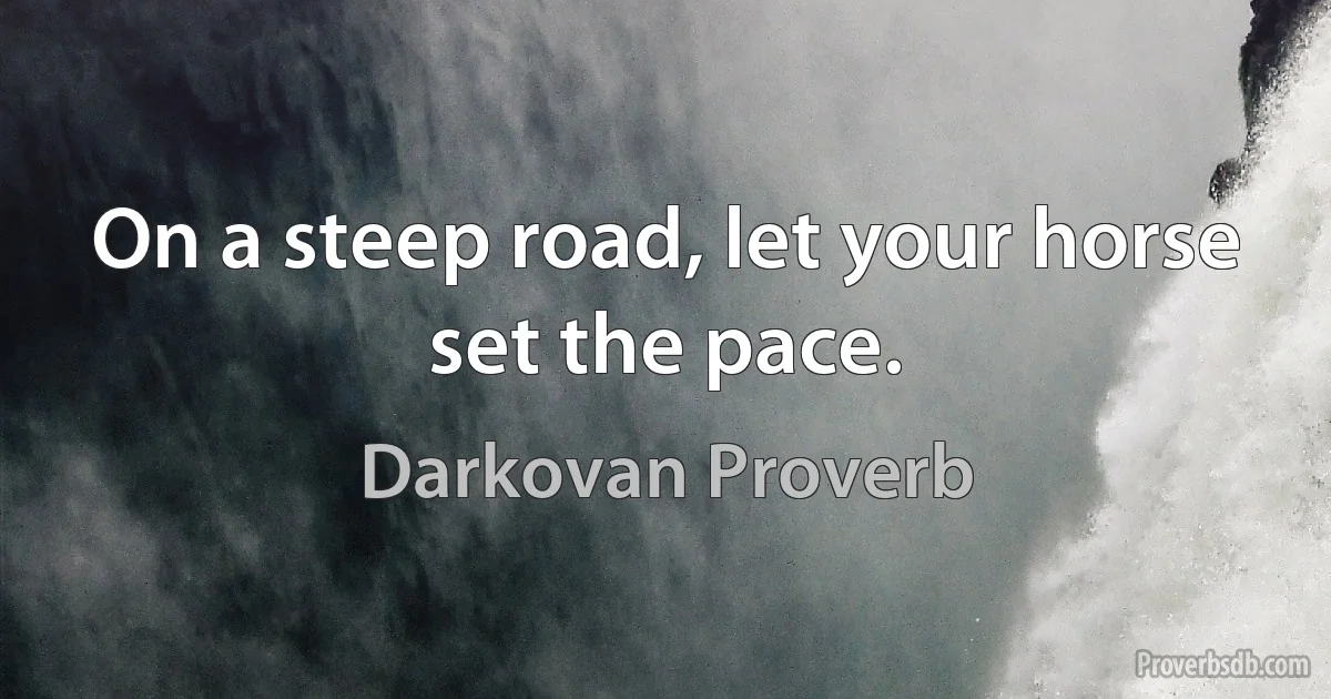 On a steep road, let your horse set the pace. (Darkovan Proverb)