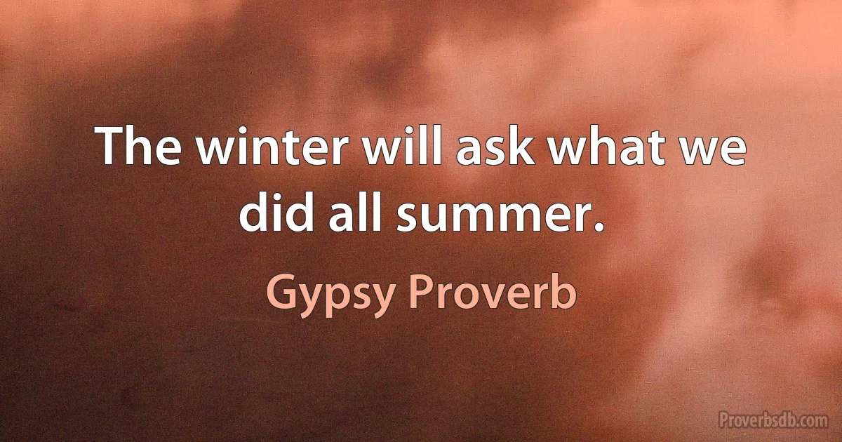 The winter will ask what we did all summer. (Gypsy Proverb)