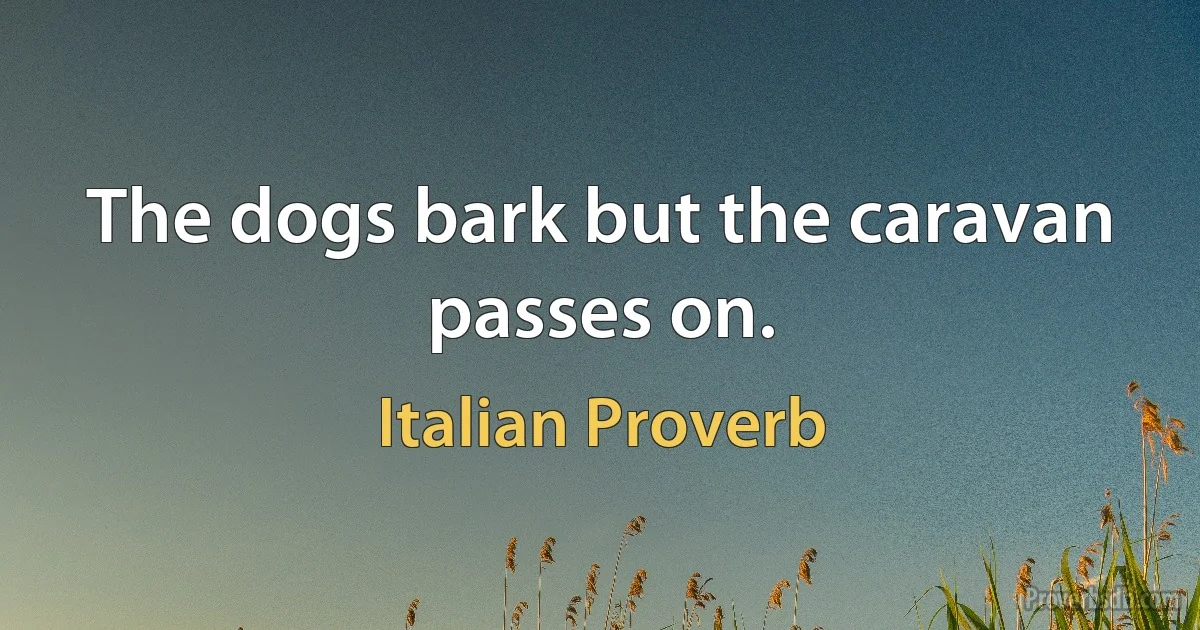 The dogs bark but the caravan passes on. (Italian Proverb)