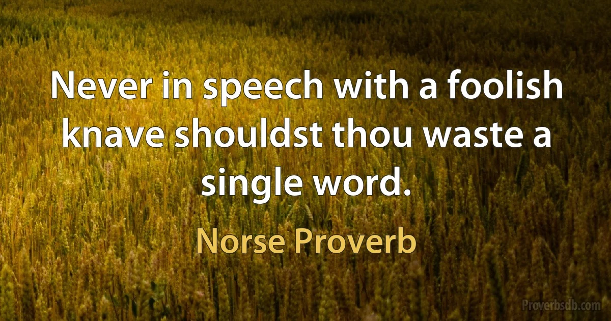 Never in speech with a foolish knave shouldst thou waste a single word. (Norse Proverb)