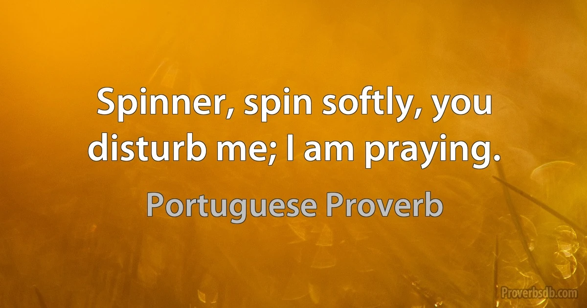 Spinner, spin softly, you disturb me; I am praying. (Portuguese Proverb)