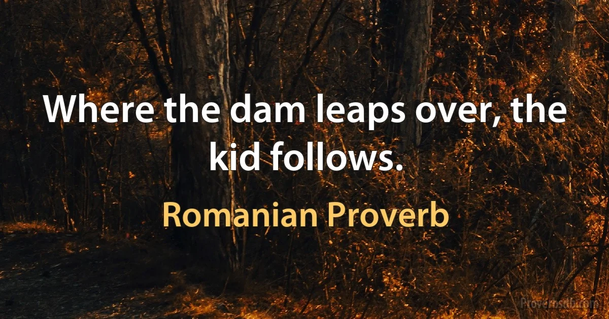 Where the dam leaps over, the kid follows. (Romanian Proverb)