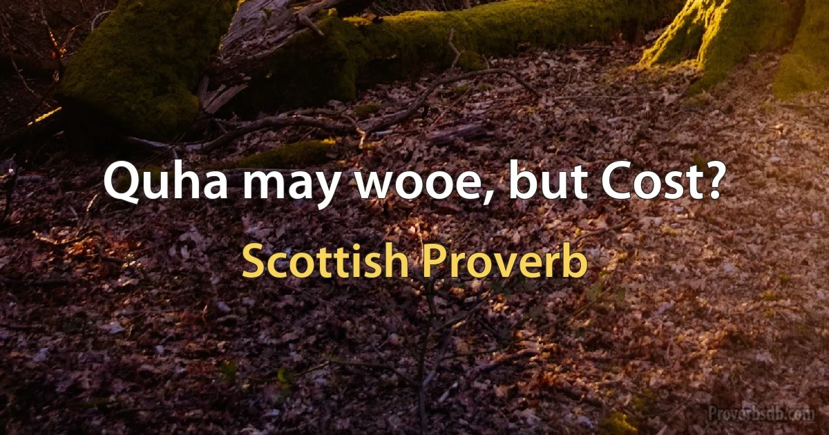 Quha may wooe, but Cost? (Scottish Proverb)