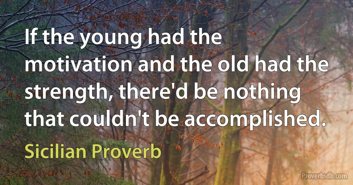 If the young had the motivation and the old had the strength, there'd be nothing that couldn't be accomplished. (Sicilian Proverb)