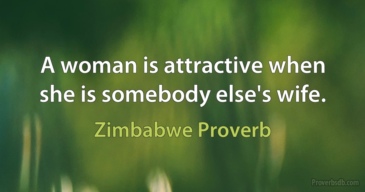 A woman is attractive when she is somebody else's wife. (Zimbabwe Proverb)