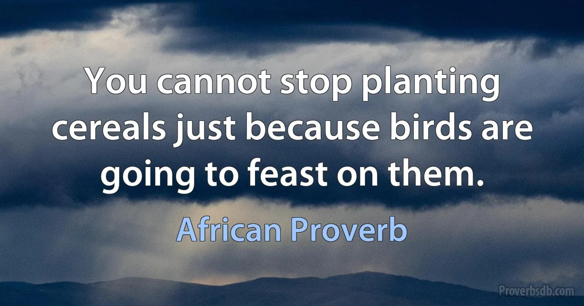 You cannot stop planting cereals just because birds are going to feast on them. (African Proverb)