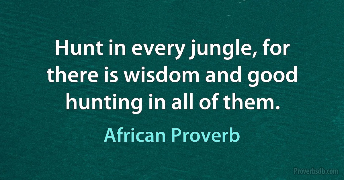 Hunt in every jungle, for there is wisdom and good hunting in all of them. (African Proverb)