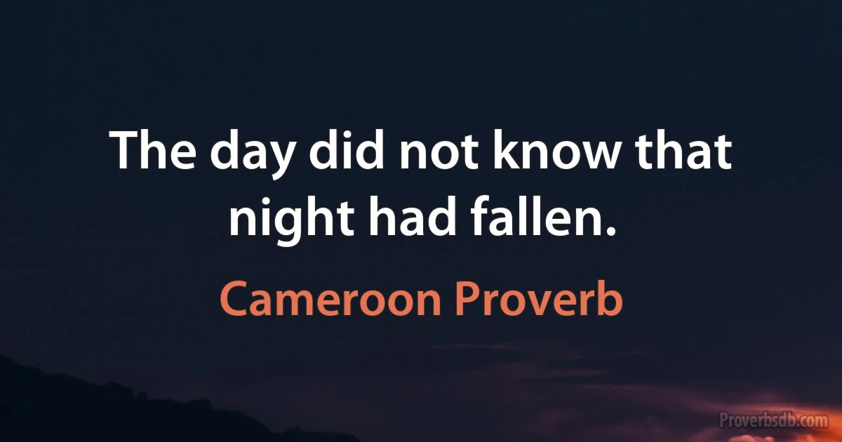 The day did not know that night had fallen. (Cameroon Proverb)