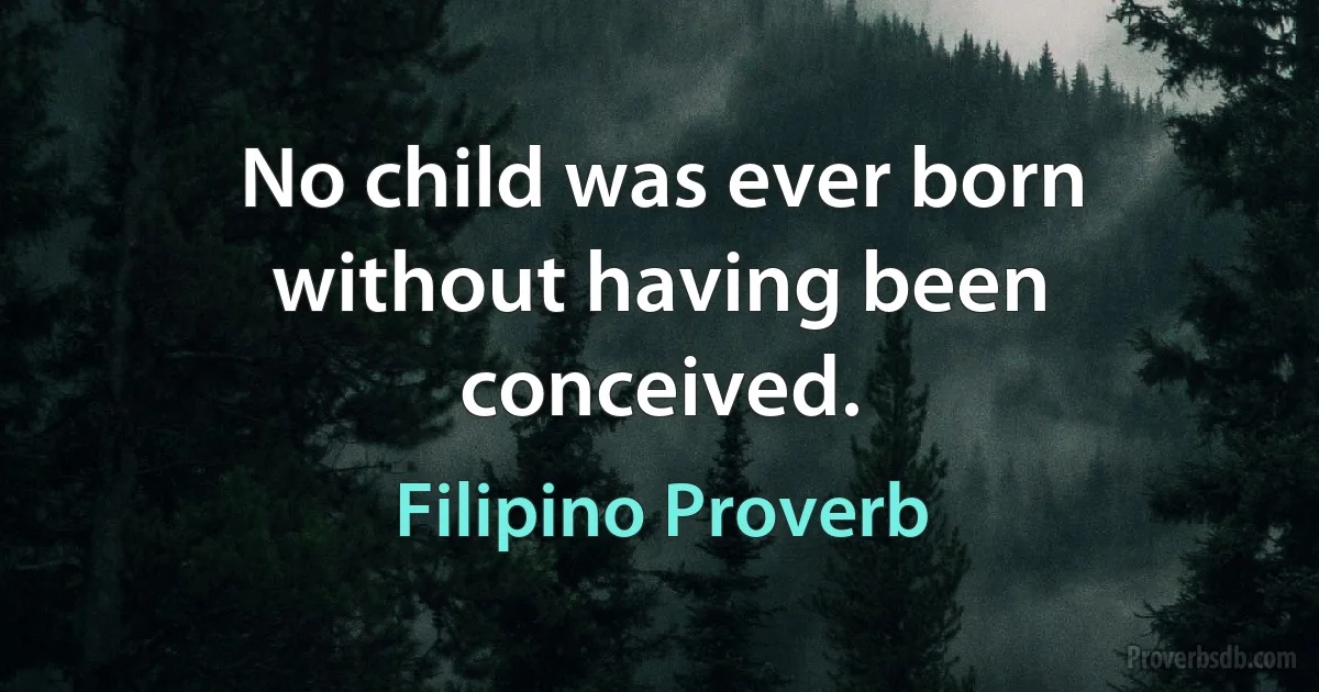 No child was ever born without having been conceived. (Filipino Proverb)