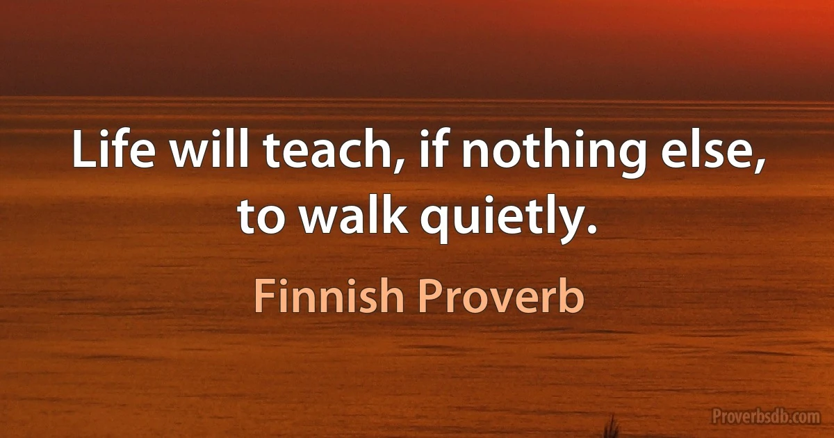 Life will teach, if nothing else, to walk quietly. (Finnish Proverb)