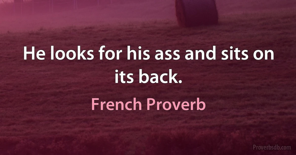 He looks for his ass and sits on its back. (French Proverb)