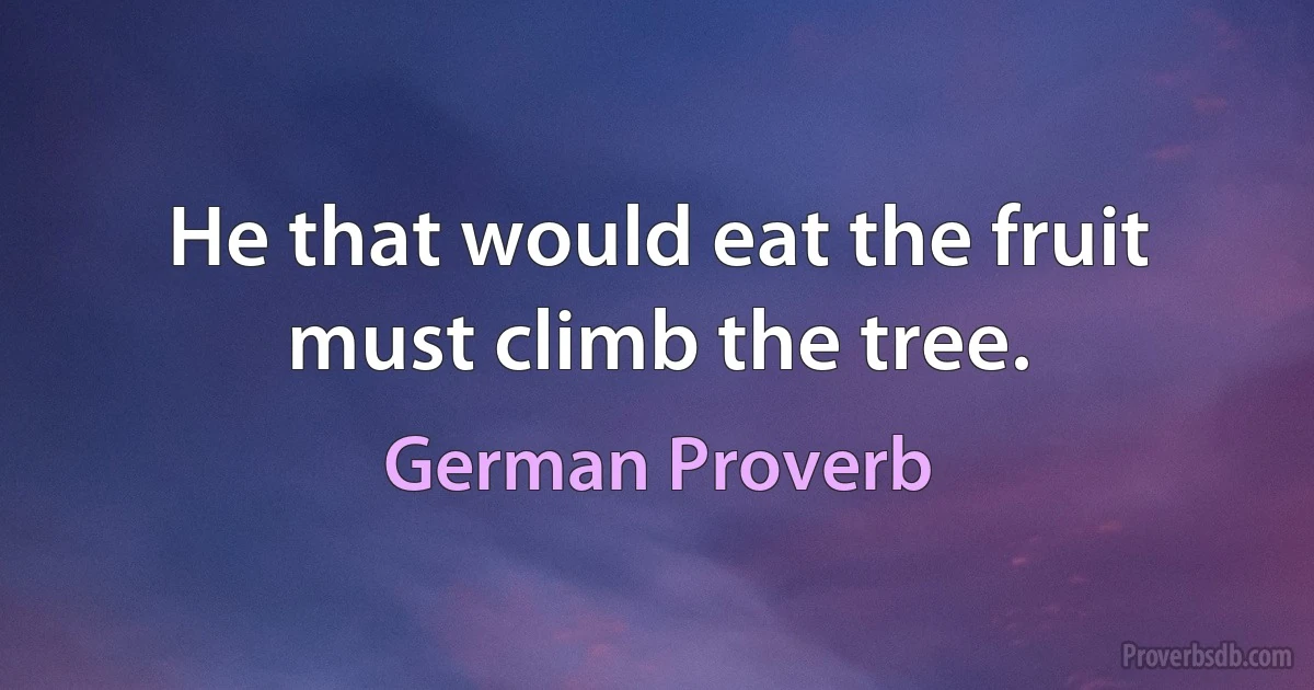 He that would eat the fruit must climb the tree. (German Proverb)