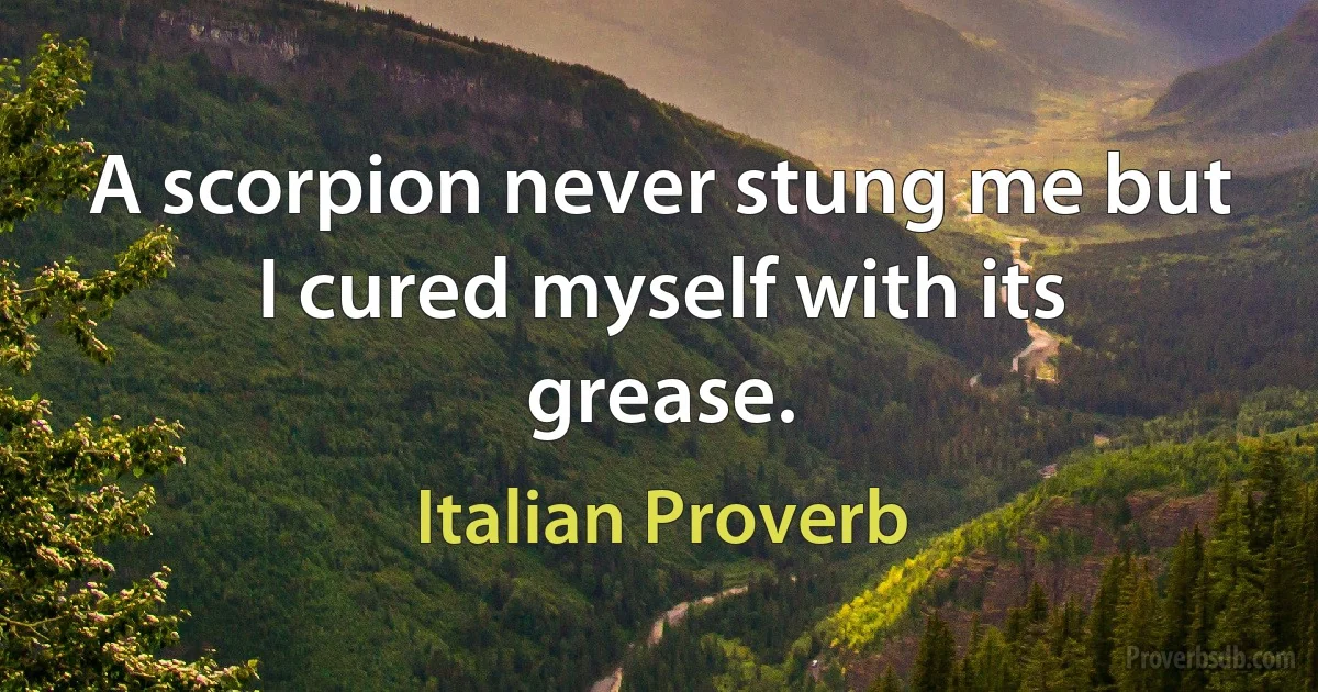 A scorpion never stung me but I cured myself with its grease. (Italian Proverb)