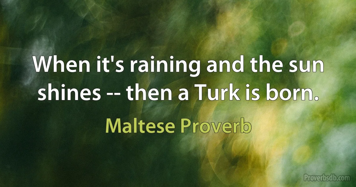 When it's raining and the sun shines -- then a Turk is born. (Maltese Proverb)