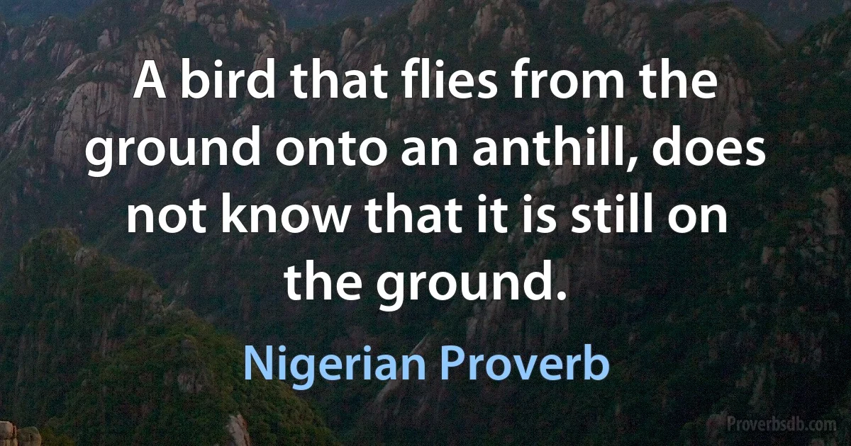 A bird that flies from the ground onto an anthill, does not know that it is still on the ground. (Nigerian Proverb)