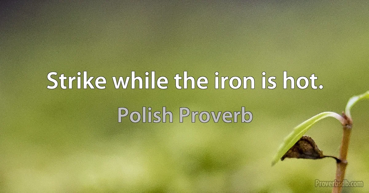 Strike while the iron is hot. (Polish Proverb)