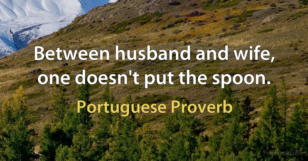 Between husband and wife, one doesn't put the spoon. (Portuguese Proverb)