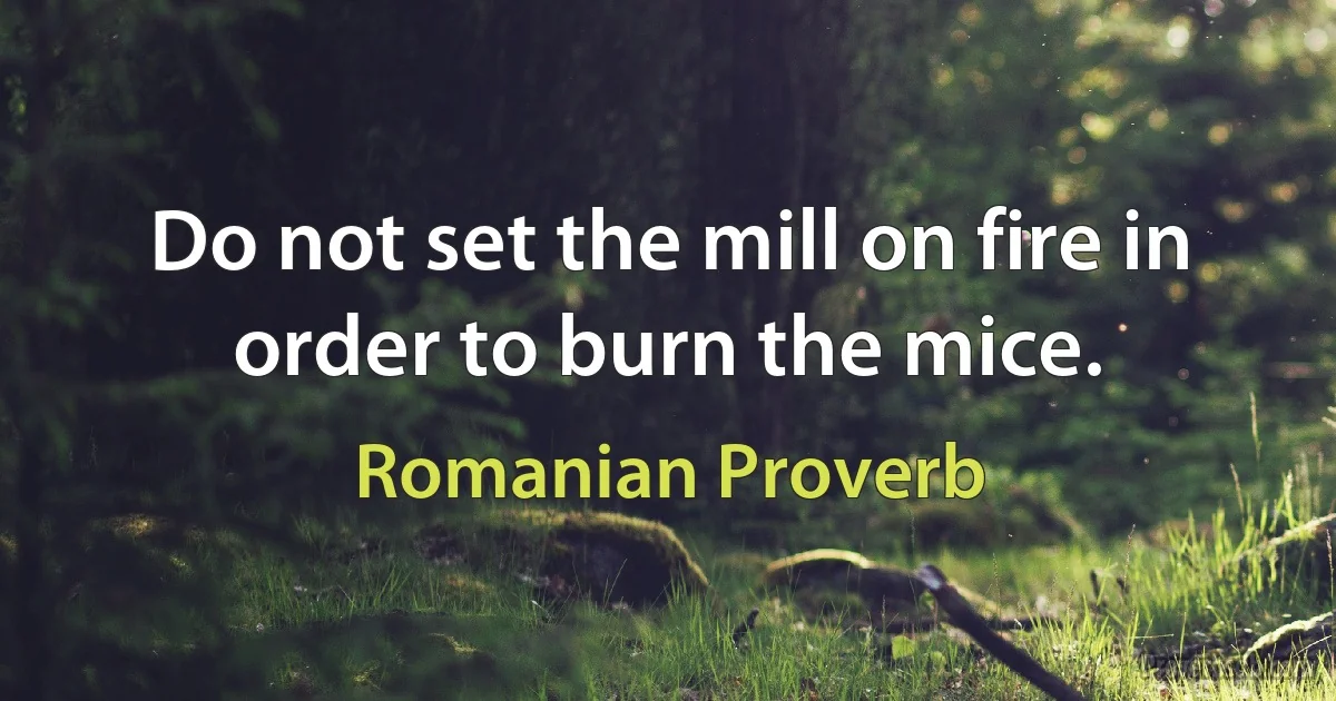 Do not set the mill on fire in order to burn the mice. (Romanian Proverb)